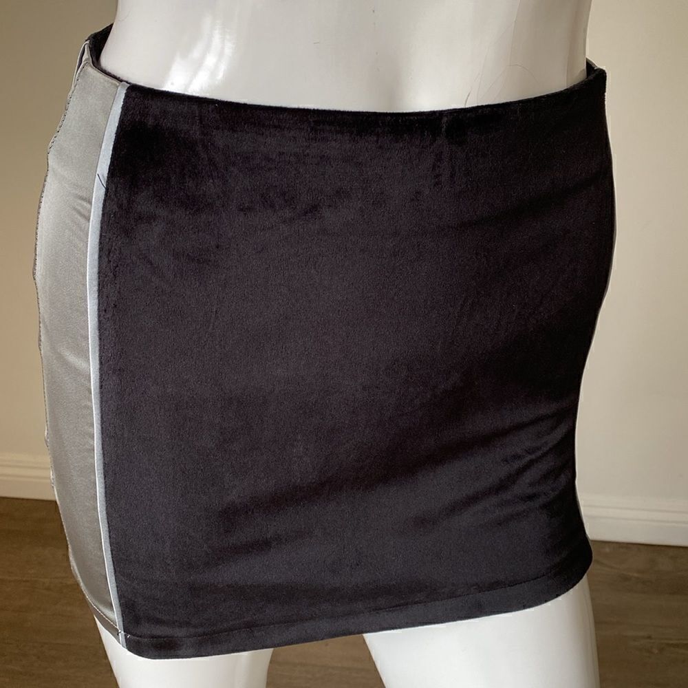 Delias by Dolls Kill Black + Silver Velour Velvet Satin Mini Skirt